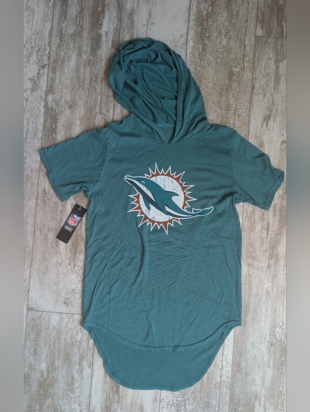 Miami Dolphins Teal Women's Hooded Jersey Tee - Picture 2 of 6